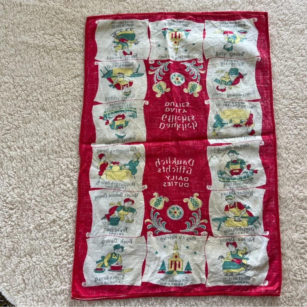 Vintage Dutch Red and White Tea Towel